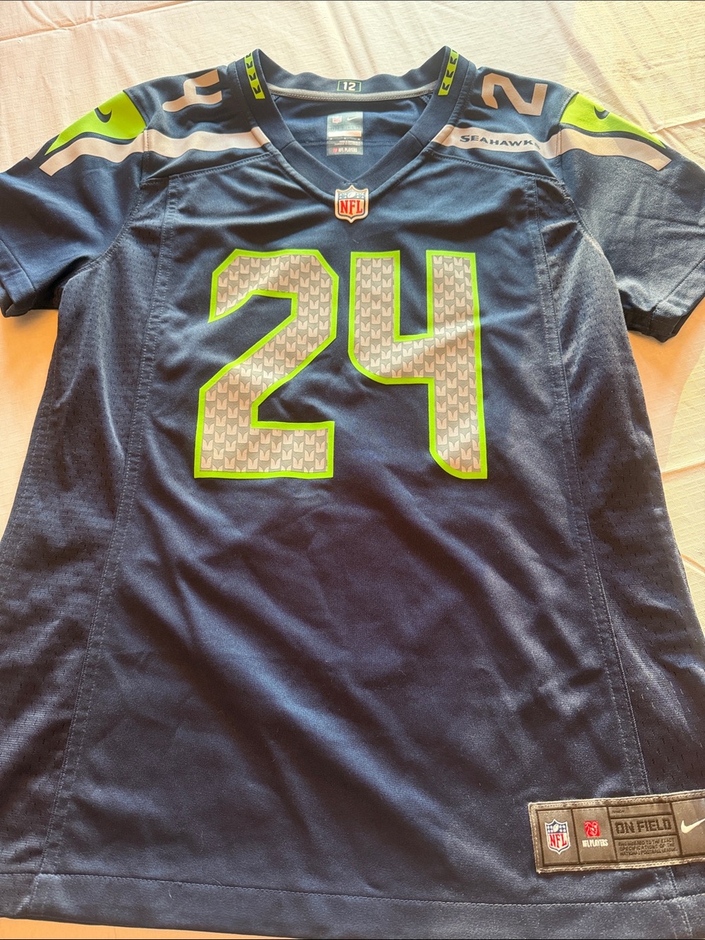 Nike Women’s Seattle Seahawks Navy and Neon Green #24 Jersey